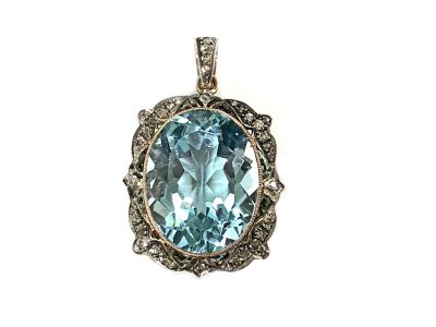 Vintage Blue Topaz and Diamond Pendant