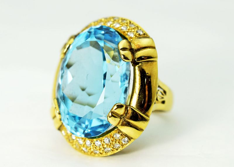 Vintage Blue Topaz and Diamond Ring
