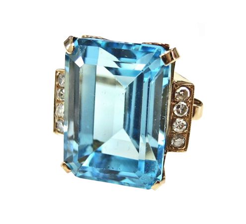 Vintage Blue Topaz and Diamond Ring