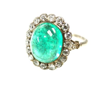 Vintage Cabochon Emerald and Diamond Ring