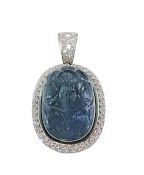 Vintage Carved Aquamarine and Diamond Pendant