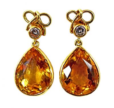 Vintage 14.70ct Citrine and Diamond 18kt Drop Earrings
