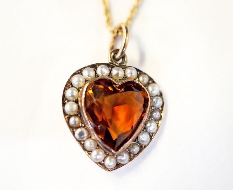 Vintage Citrine and Pearl Heart Pendant