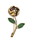 Vintage Diamond Enamel En Tremblant Floral Brooch