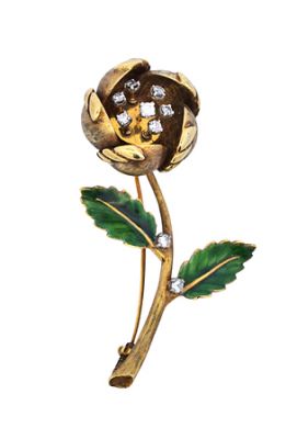 Vintage Diamond Enamel En Tremblant Floral Brooch