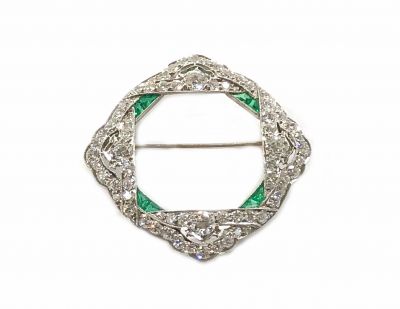 Vintage Diamond and Emerald Brooch