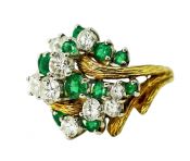 Vintage Diamond and Emerald Cluster Ring