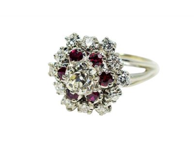 Vintage Diamond and Ruby Cluster Ring