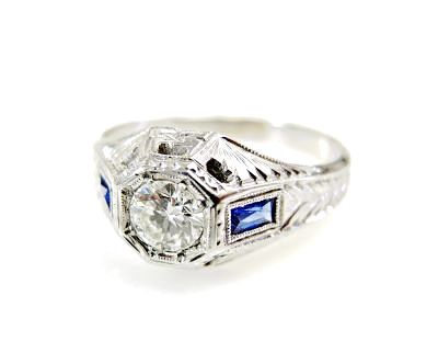 Vintage Diamond and Synthetic Sapphire Ring