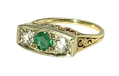 Vintage .23ct Emerald and Diamond 14kt Ring