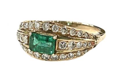Vintage .68ct Emerald and Diamond 14kt Ring