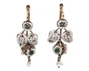 Vintage Emerald and Seed Pearl 9kt. Earrings