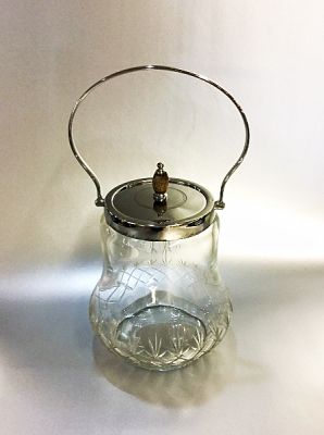 Vintage English Cut Glass Biscuit Barrel