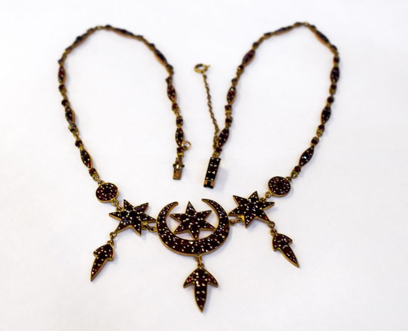 Vintage Garnet Crescent Star Necklace