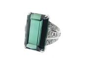 Vintage Green Tourmaline and Diamond Ring