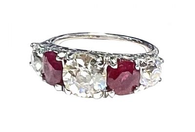 Vintage Inspired 4.02ct Diamond and 2.60ct Ruby 18kt Ring