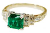Vintage Inspired Emerald and Diamond Ring