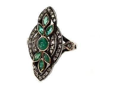 Vintage Inspired Emerald and Diamond Ring