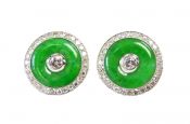 Vintage Jade Bi and Diamond Earrings