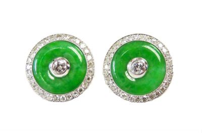 Vintage Jade Bi and Diamond Earrings