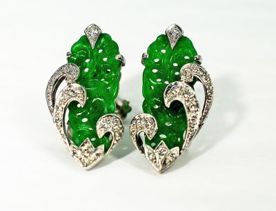 Vintage Jade and Diamond Earrings