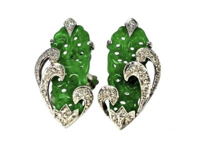 Vintage Jade and Diamond Earrings in Platinum