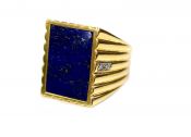 Vintage Lapis Lazuli and Diamond 14kt Gold Ring