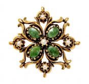 Vintage Jade Nephrite and Pearl Pendant Brooch