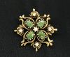 Vintage Jade Nephrite and Pearl 14kt Pendant Brooch