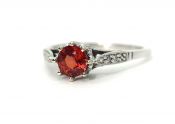 Vintage .93ct Orange Sapphire and Diamond 18kt Ring