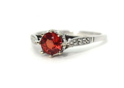 Vintage .93ct Orange Sapphire and Diamond 18kt Ring