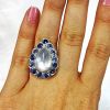Vintage 12.11ct Pear Moonstone and Sapphire Ring in 18kt White Gold