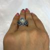 Vintage 12.11ct Pear Moonstone and Sapphire Ring in 18kt White Gold