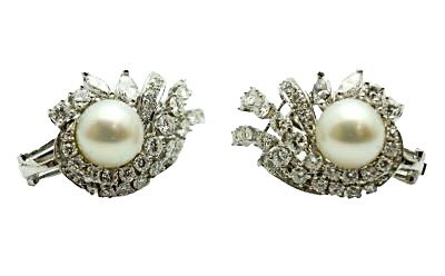 Vintage Pearl and Diamond Cluster Earrings