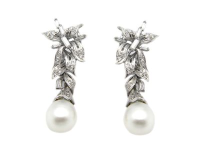 Vintage South Sea Pearl and Diamond Detachable Drop Earrings