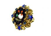 Vintage Pietra Dura Sapphire and Enamel Ring