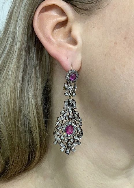 Vintage Pink Sapphire and Diamond Earrings