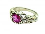 Vintage Pink Sapphire and Diamond Ring