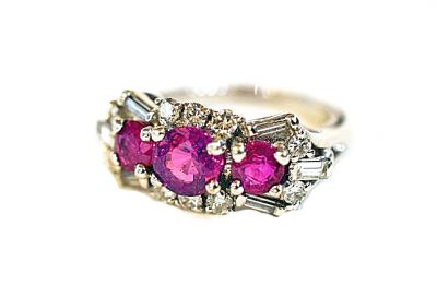 Vintage Pink Sapphire and Diamond Ring