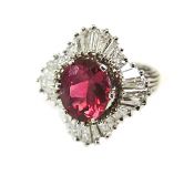 Vintage Red Tourmaline and Diamond Ballerina Cluster Ring
