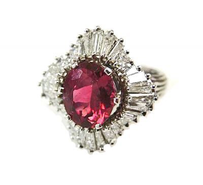 Vintage Red Tourmaline and Diamond Ballerina Cluster Ring