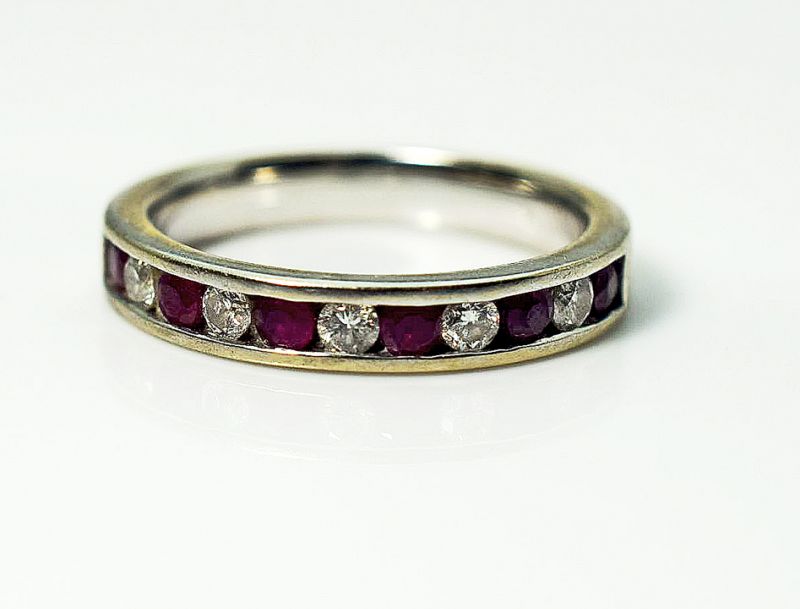 Vintage Ruby and Diamond Half Eternity Band
