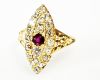 Vintage .27ct Ruby and Diamond Navette 18kt Engagement Ring