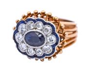 Vintage 1.16ct Sapphire and Diamond Cluster Platinum and 20kt Ring