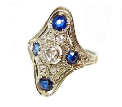 Vintage Sapphire and Diamond Openwork 18kt Ring