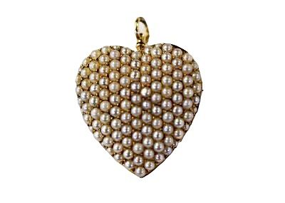 Vintage Seed Pearl Heart Pendant Brooch