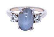 Vintage 7.27ct Star Sapphire and Diamond 18kt Ring