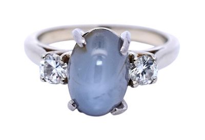 Vintage 7.27ct Star Sapphire and Diamond 18kt Ring