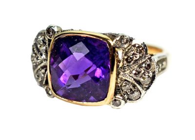 Vintage Style Amethyst and Diamond Ring