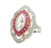 CF Vintage Style  .70ct Marquise Diamond and Pink Sapphire 18kt Ring